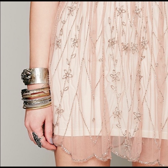 Free People Dresses & Skirts - Free People Pink Beaded Embellished Slip Dress